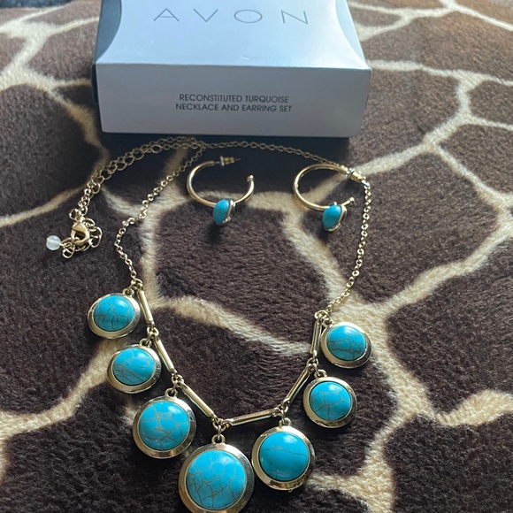 Avon Jewelry - Avon Collection Reconstituted Faux Turquoise Necklace and Earrings Set